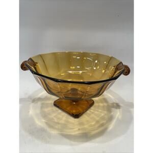 Large Vintage Indiana Glass Amber Teardrop Pedestal Compote